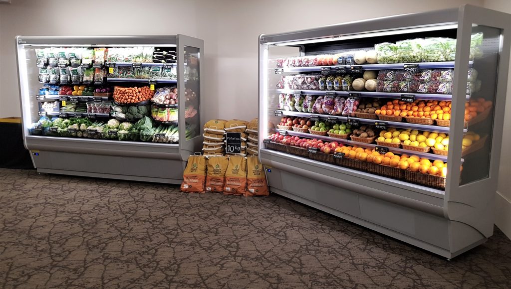 open front cabinets with chilled produce