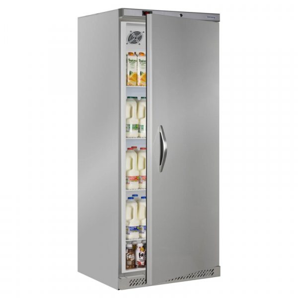 Tefcold single door vertical storage fridge stocked
