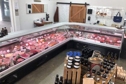 meat display case in butchery