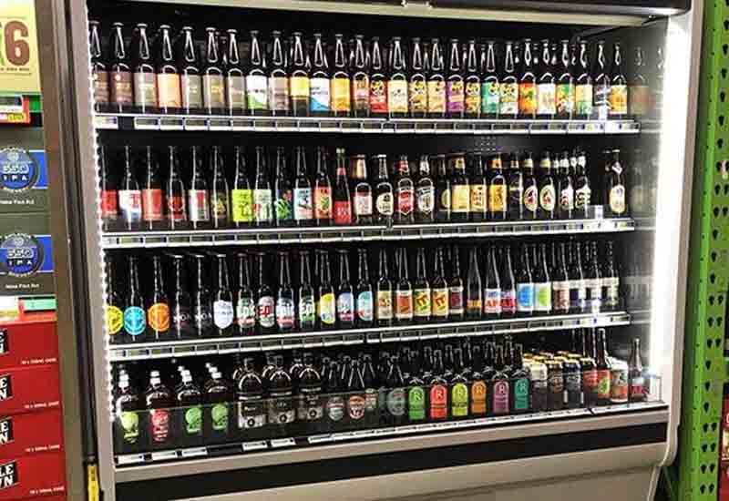 craft beer fridge in supermarket