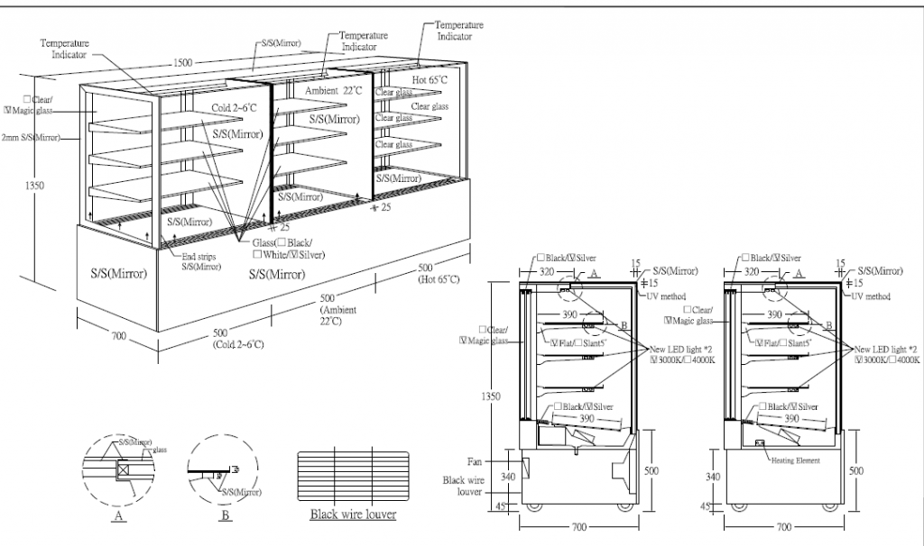 drawing of cafe food cabinet