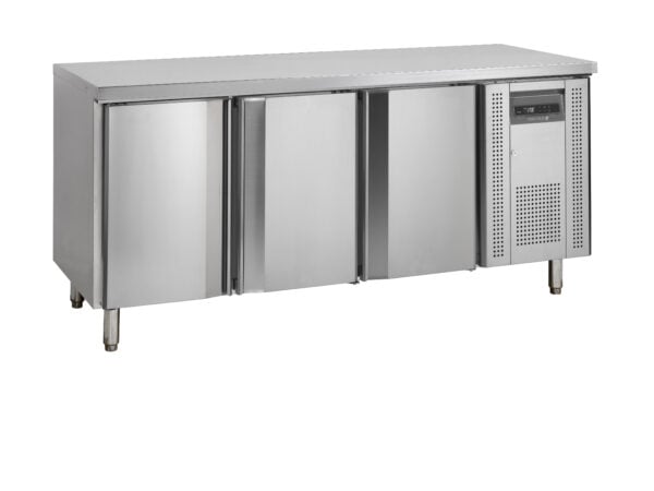 stainless steel kitchen storage and prep bench